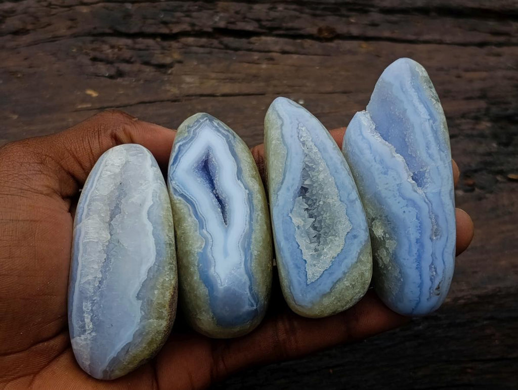 Polished and Natural Blue Lace Agate Free Forms x 35 From Nsanje, Malawi