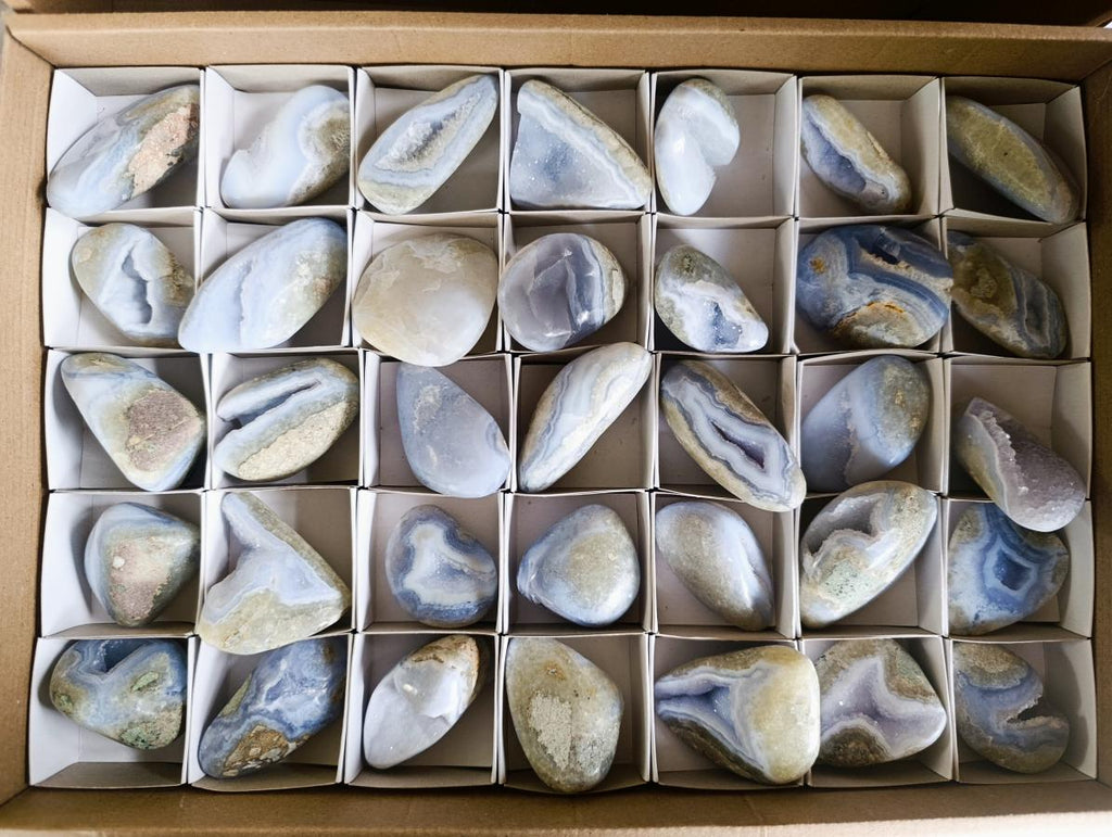 Polished and Natural Blue Lace Agate Free Forms x 35 From Nsanje, Malawi