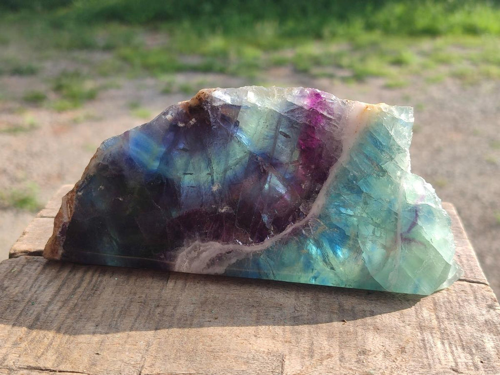 Polished One Side Watermelon Fluorite Slices x 3 From Uis, Namibia