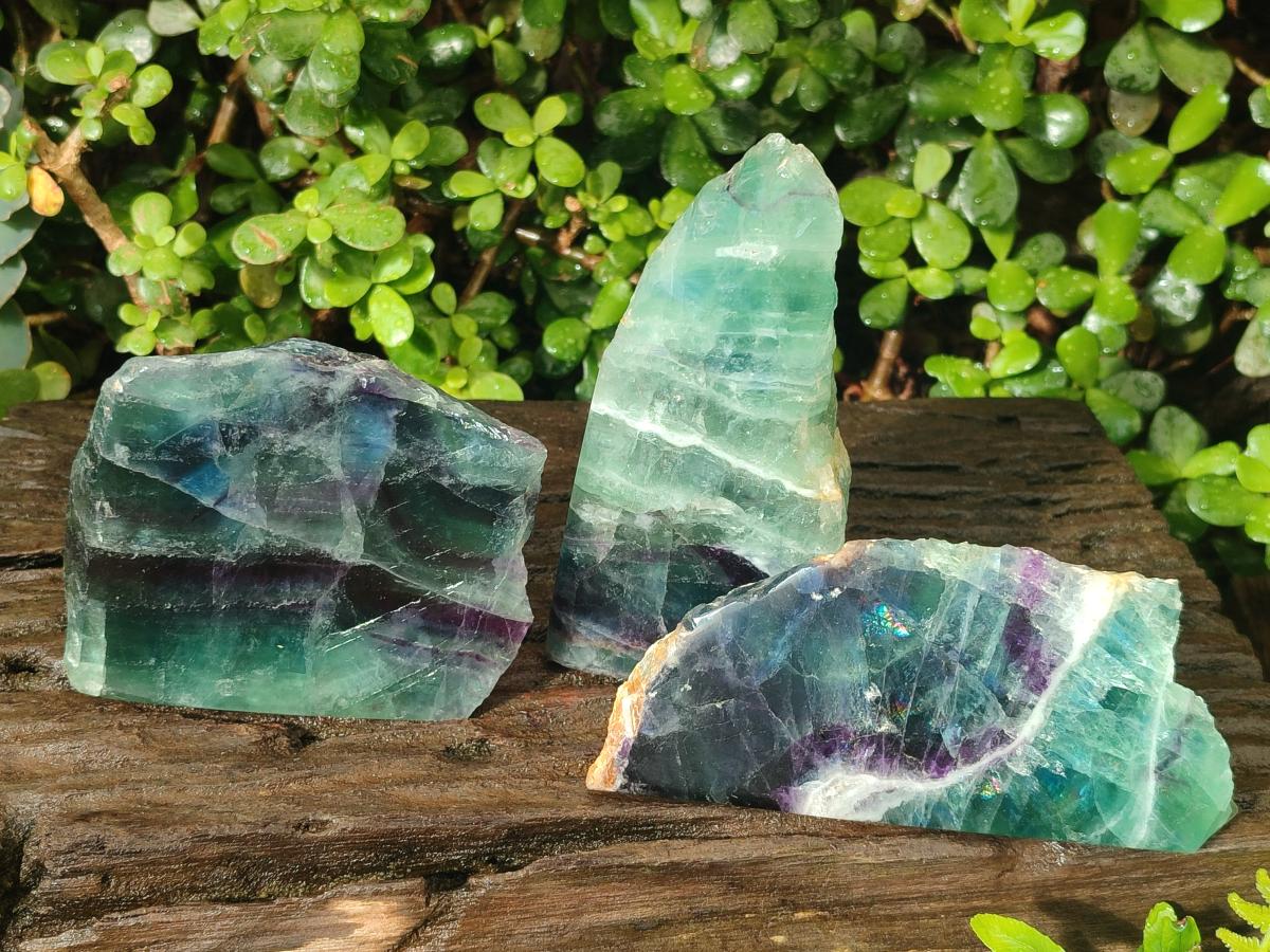 Polished One Side Watermelon Fluorite Slices x 3 From Uis, Namibia