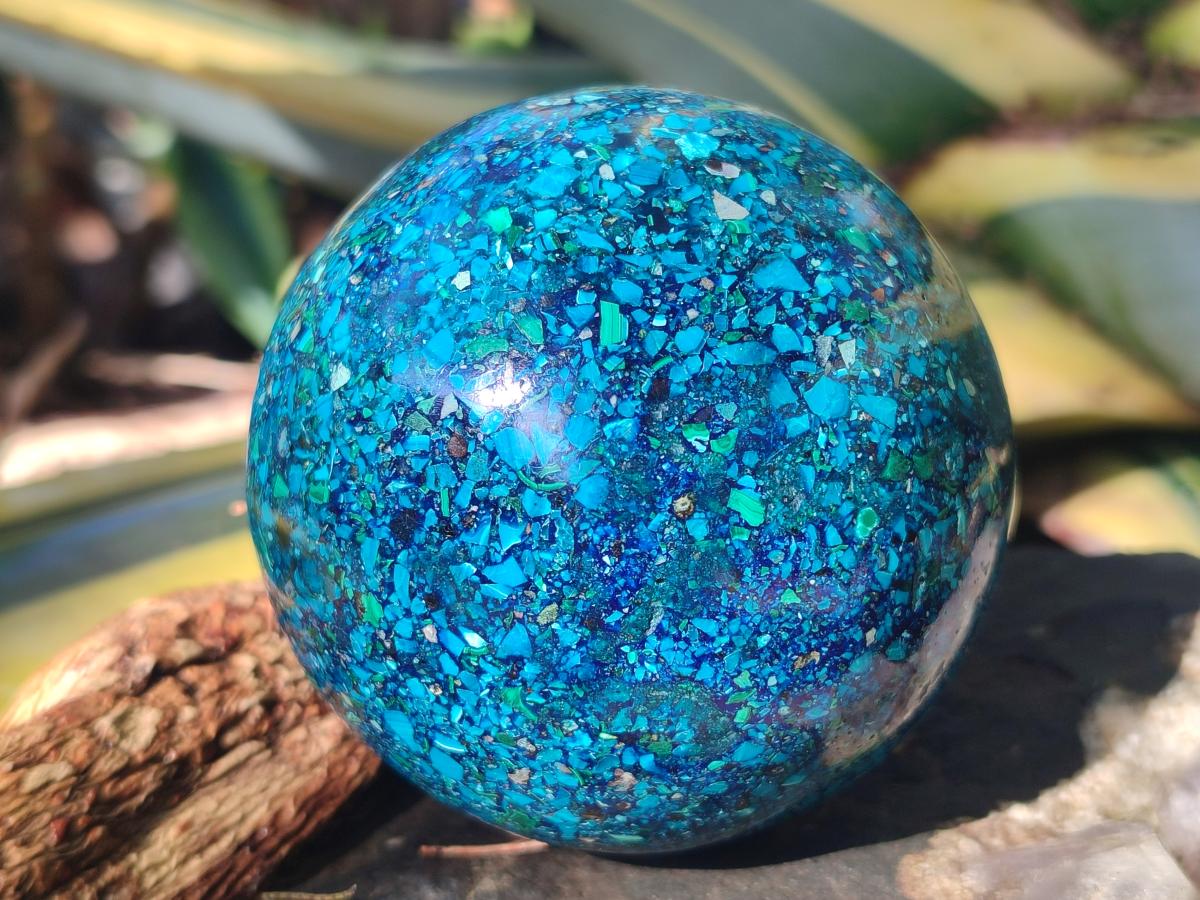 Hand Made Conglomerate Chrysocolla Spheres with Azurite And Malachite x 2 From Congo