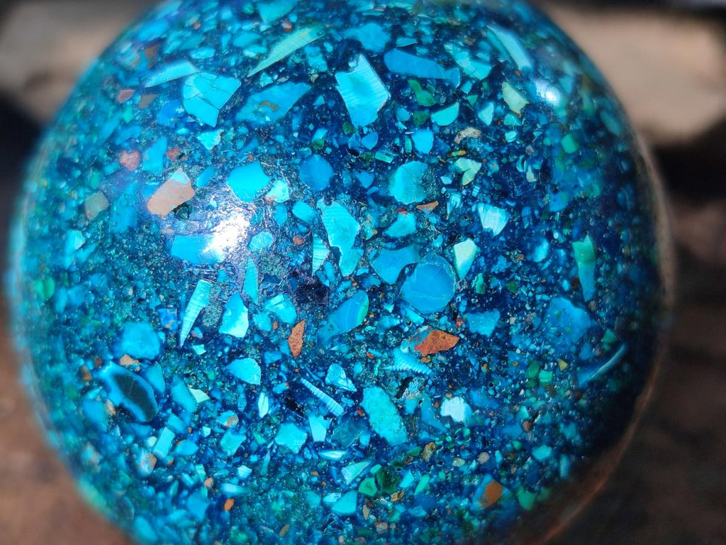 Hand Made Conglomerate Chrysocolla Spheres with Azurite And Malachite x 2 From Congo