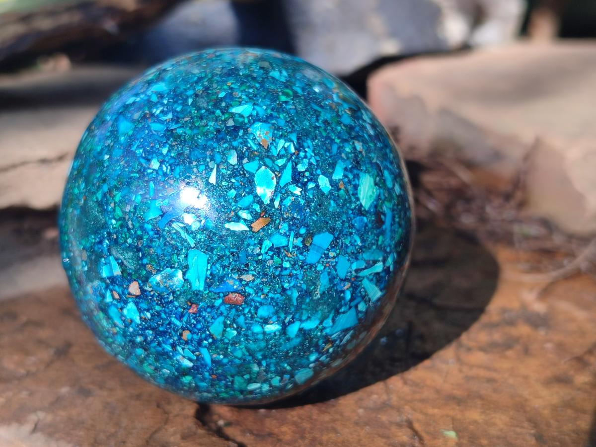 Hand Made Conglomerate Chrysocolla Spheres with Azurite And Malachite x 2 From Congo