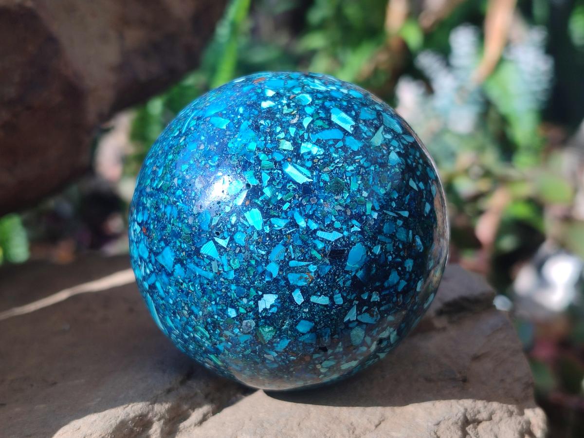 Hand Made Conglomerate Chrysocolla Spheres with Azurite And Malachite x 2 From Congo