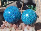 Hand Made Conglomerate Chrysocolla Spheres with Azurite And Malachite x 2 From Congo