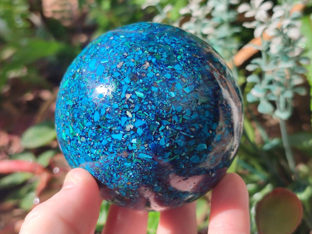 Hand Made Conglomerate Chrysocolla Spheres with Azurite And Malachite x 2 From Congo