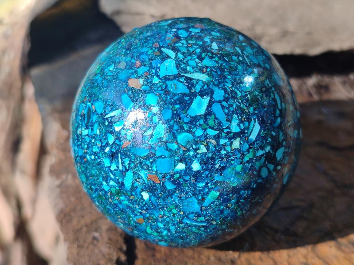 Hand Made Conglomerate Chrysocolla Spheres with Azurite And Malachite x 2 From Congo