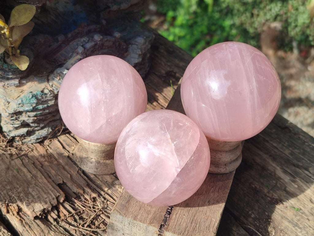 Polished Gemmy Rose Quartz Spheres x 3 From Madagascar