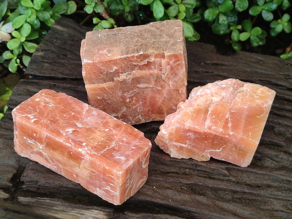 Natural Large Rhombohedral Sunset Orange Calcite Specimens x 3 From Spitzkop, Namibia
