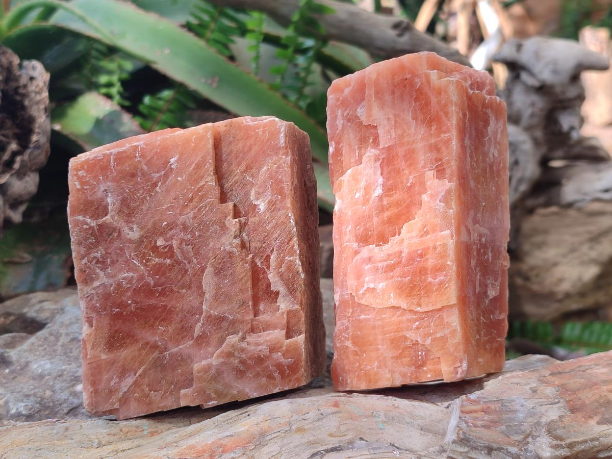 Natural Large Rhombohedral Sunset Orange Calcite Specimens x 3 From Spitzkop, Namibia
