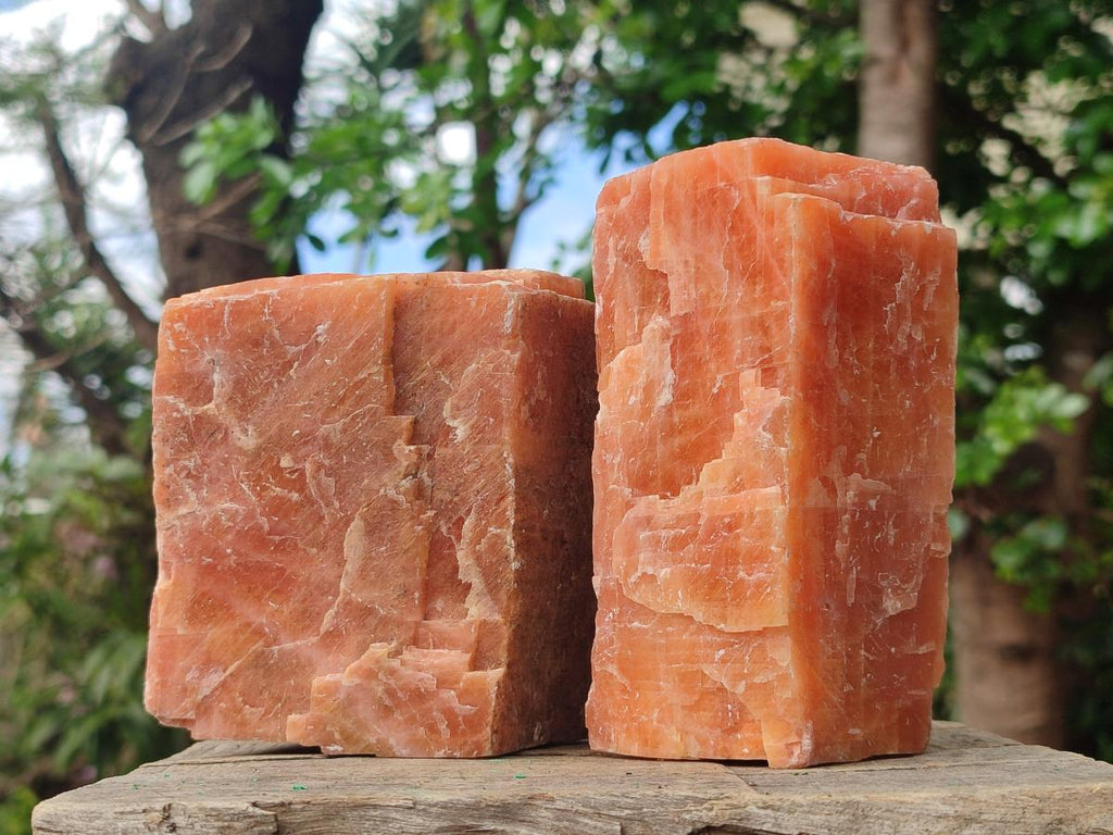 Natural Large Rhombohedral Sunset Orange Calcite Specimens x 3 From Spitzkop, Namibia