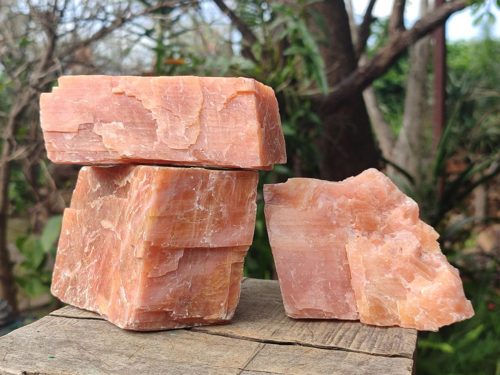 Natural Large Rhombohedral Sunset Orange Calcite Specimens x 3 From Spitzkop, Namibia