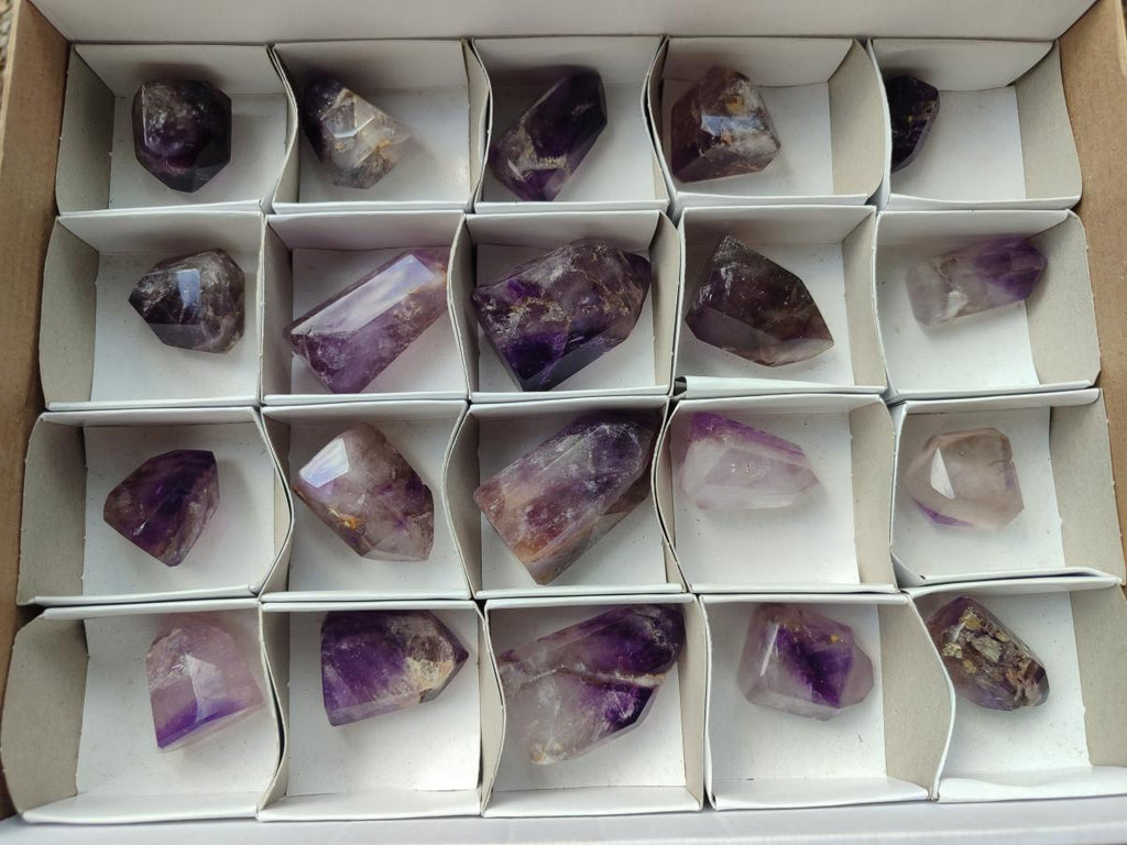 Polished Window Amethyst Crystals x 20 From Akansobe, Madagascar