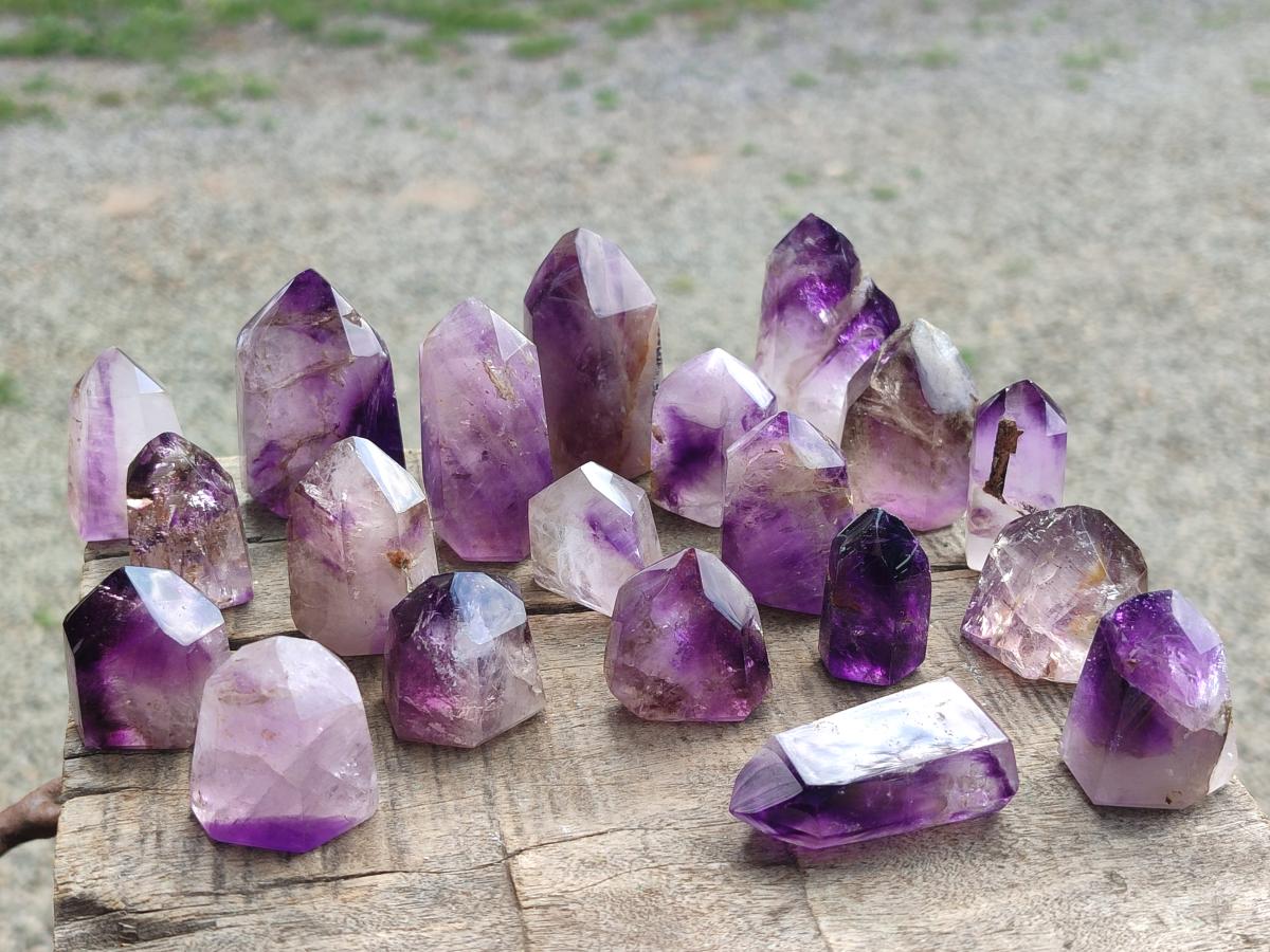 Polished Window Amethyst Crystals x 20 From Akansobe, Madagascar
