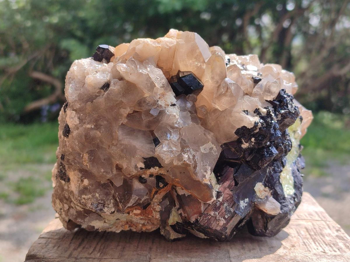 Natural Large Smokey Quartz Cluster with Schorl Black Tourmaline and Hyalite Opal x 1 From Erongo, Namibia