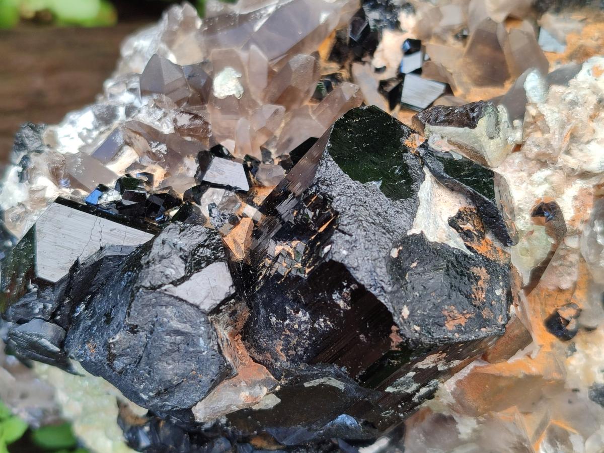 Natural Large Smokey Quartz Cluster with Schorl Black Tourmaline and Hyalite Opal x 1 From Erongo, Namibia