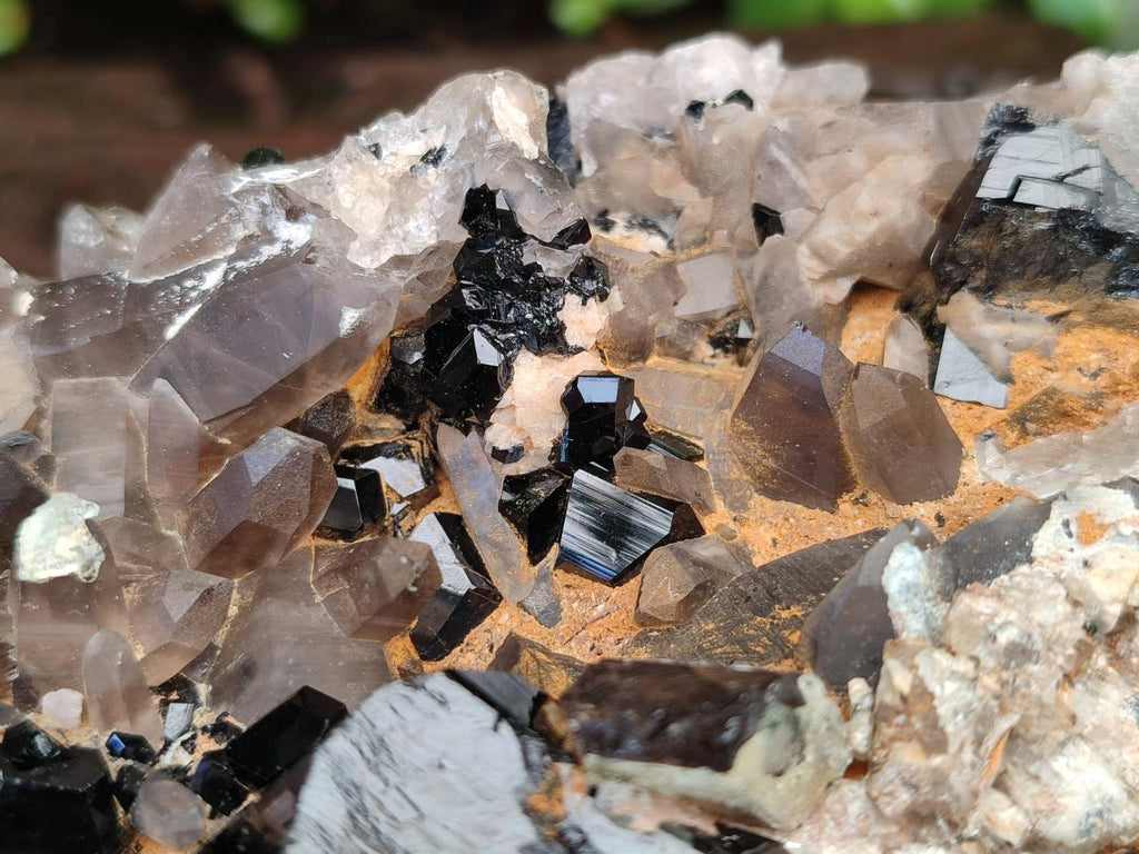 Natural Large Smokey Quartz Cluster with Schorl Black Tourmaline and Hyalite Opal x 1 From Erongo, Namibia