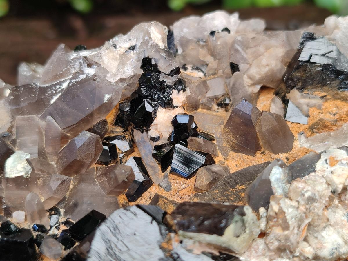 Natural Large Smokey Quartz Cluster with Schorl Black Tourmaline and Hyalite Opal x 1 From Erongo, Namibia