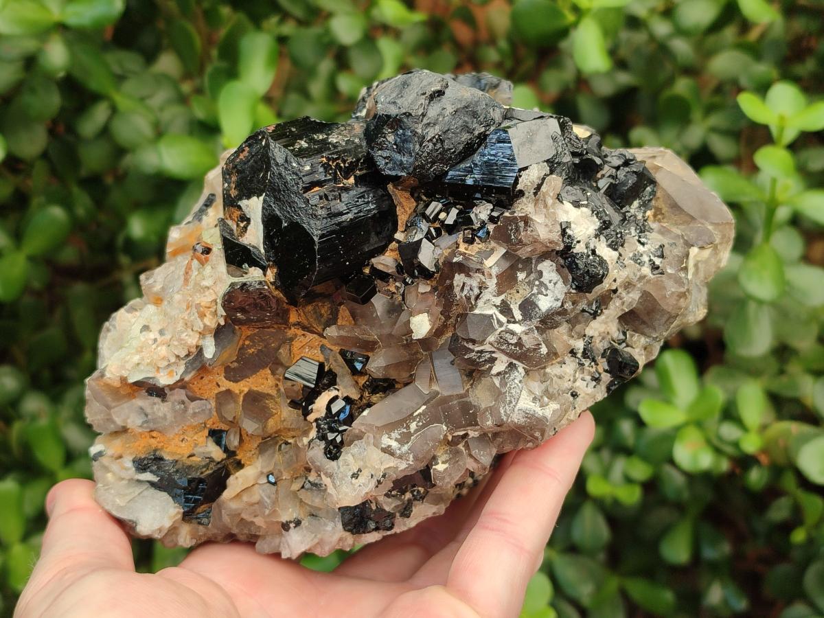 Natural Large Smokey Quartz Cluster with Schorl Black Tourmaline and Hyalite Opal x 1 From Erongo, Namibia