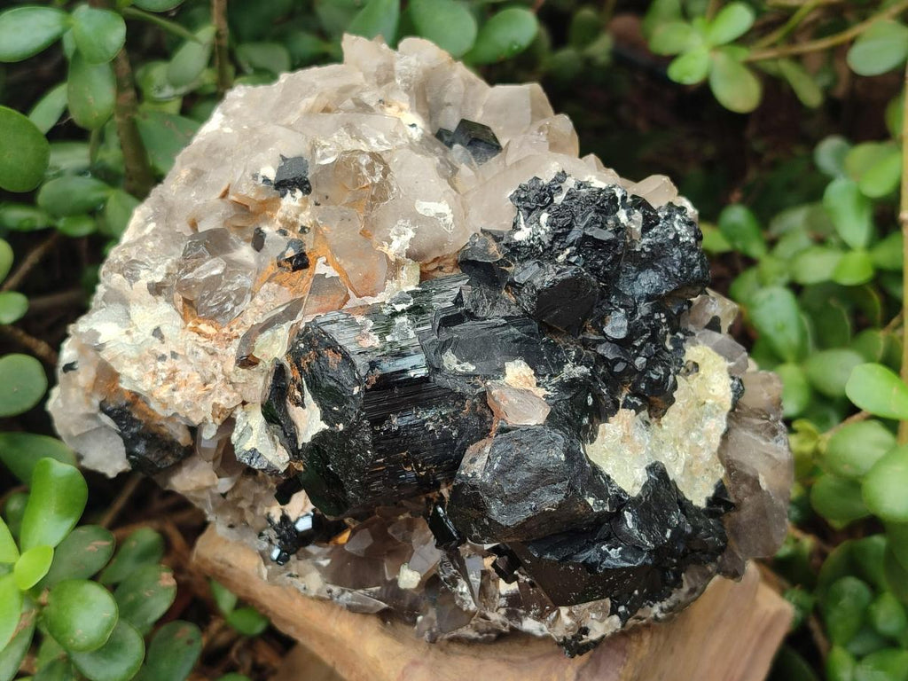 Natural Large Smokey Quartz Cluster with Schorl Black Tourmaline and Hyalite Opal x 1 From Erongo, Namibia