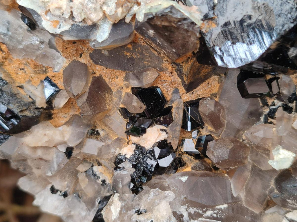 Natural Large Smokey Quartz Cluster with Schorl Black Tourmaline and Hyalite Opal x 1 From Erongo, Namibia