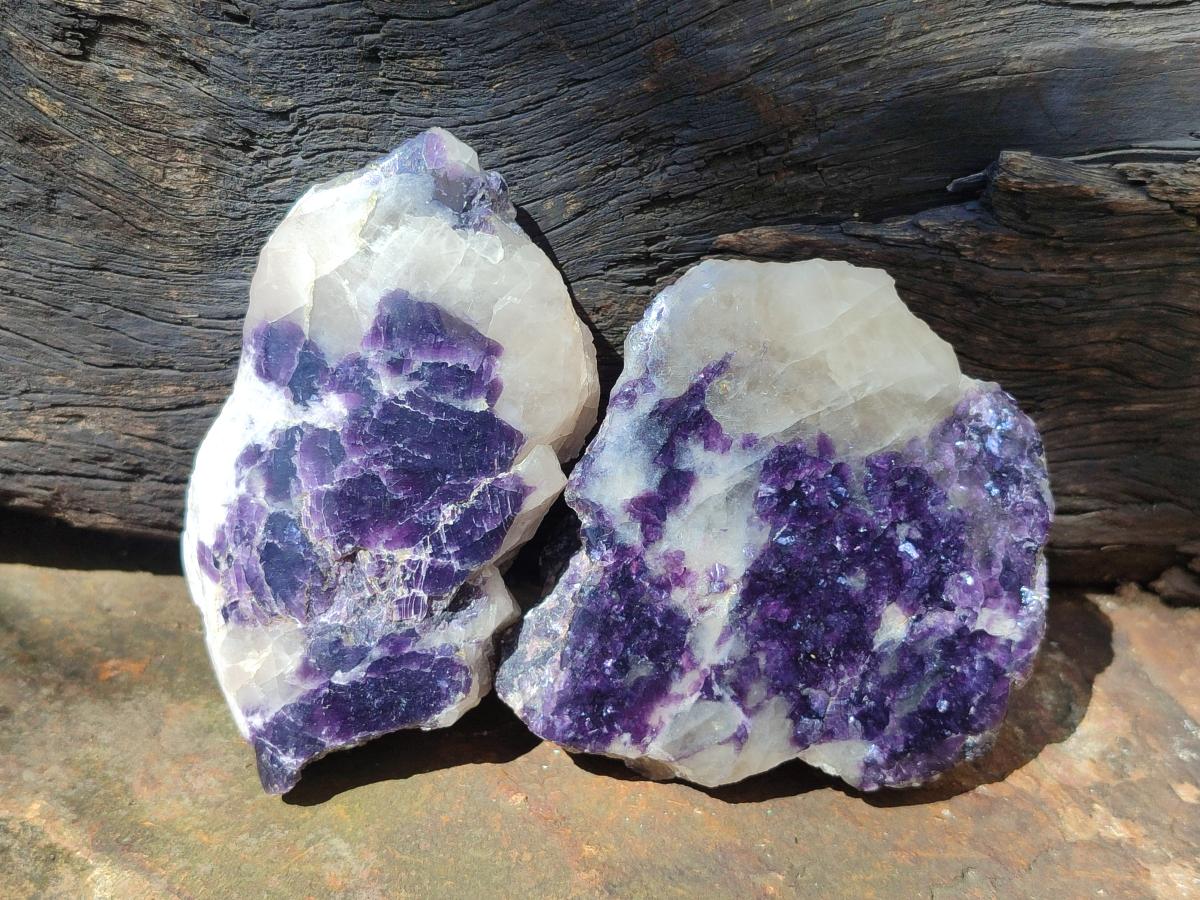Polished One Side Lithium Silver Leaf Lepidolite Slices x 12 From Zimbabwe