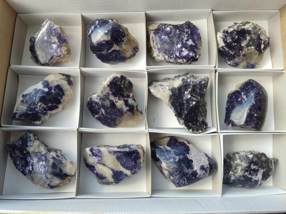Polished One Side Lithium Silver Leaf Lepidolite Slices x 12 From Zimbabwe