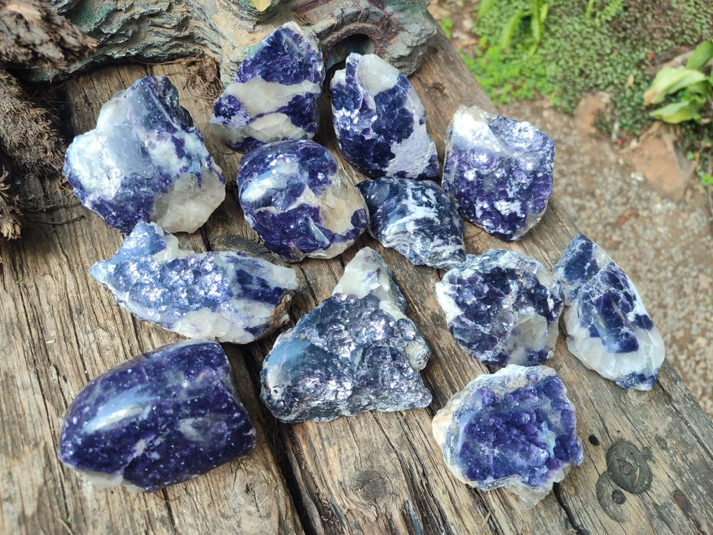 Polished One Side Lithium Silver Leaf Lepidolite Slices x 12 From Zimbabwe