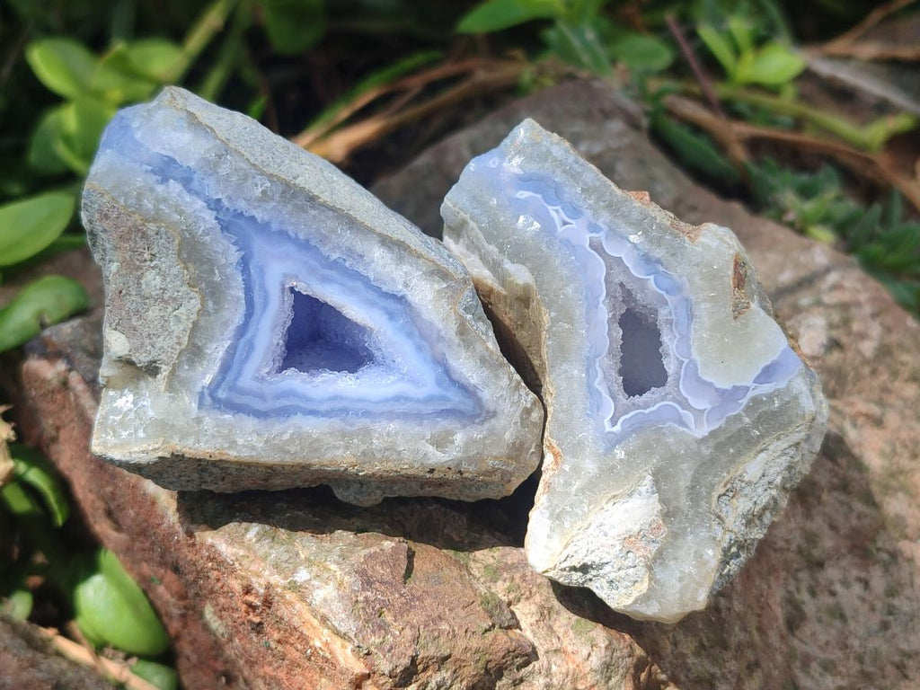 Polished One Side Blue Lace Agate Geodes x 12 From Nsanje, Malawi