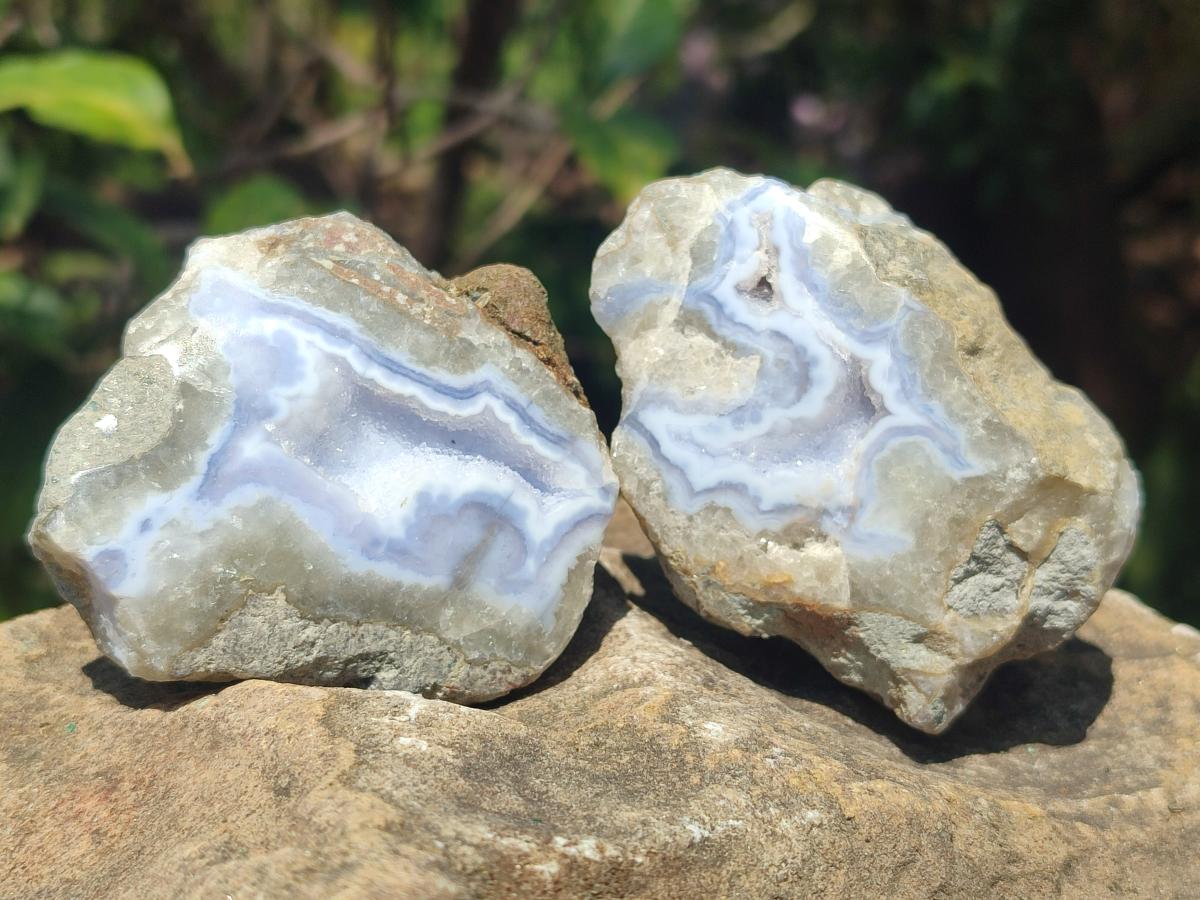 Polished One Side Blue Lace Agate Geodes x 12 From Nsanje, Malawi
