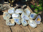 Polished One Side Blue Lace Agate Geodes x 12 From Nsanje, Malawi