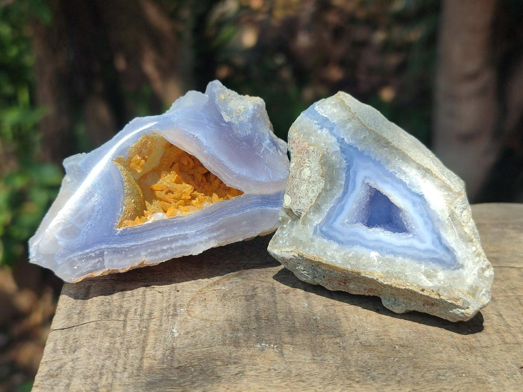 Polished One Side Blue Lace Agate Geodes x 12 From Nsanje, Malawi