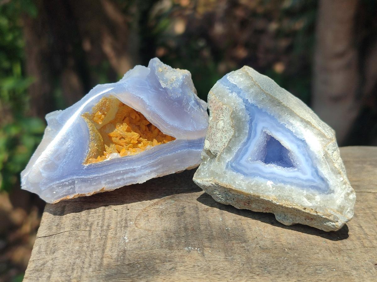Polished One Side Blue Lace Agate Geodes x 12 From Nsanje, Malawi