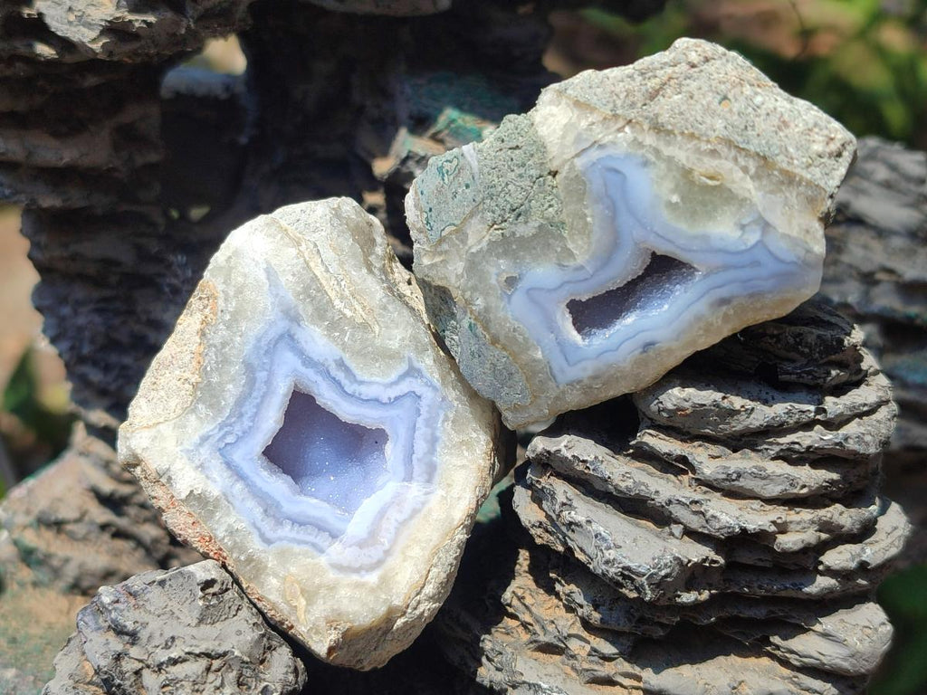 Polished One Side Blue Lace Agate Geodes x 12 From Nsanje, Malawi