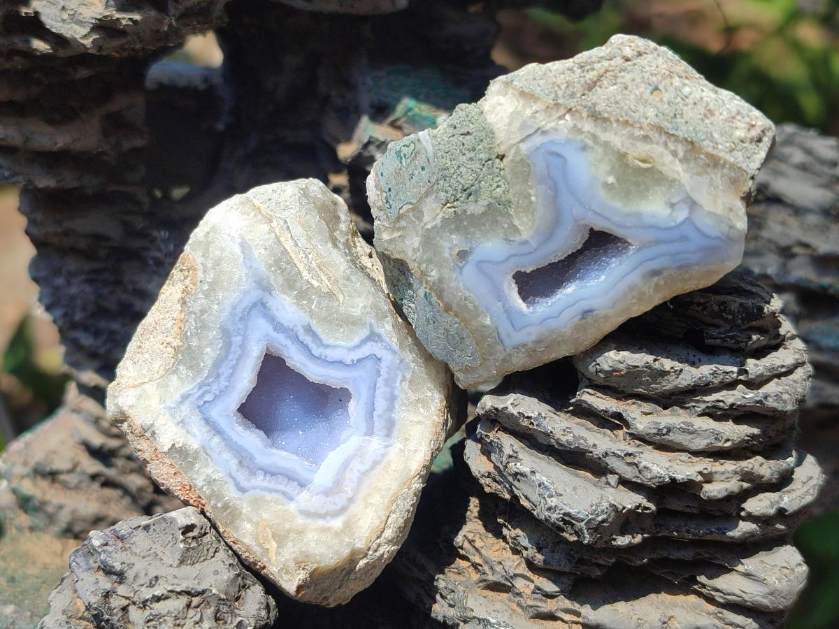 Polished One Side Blue Lace Agate Geodes x 12 From Nsanje, Malawi
