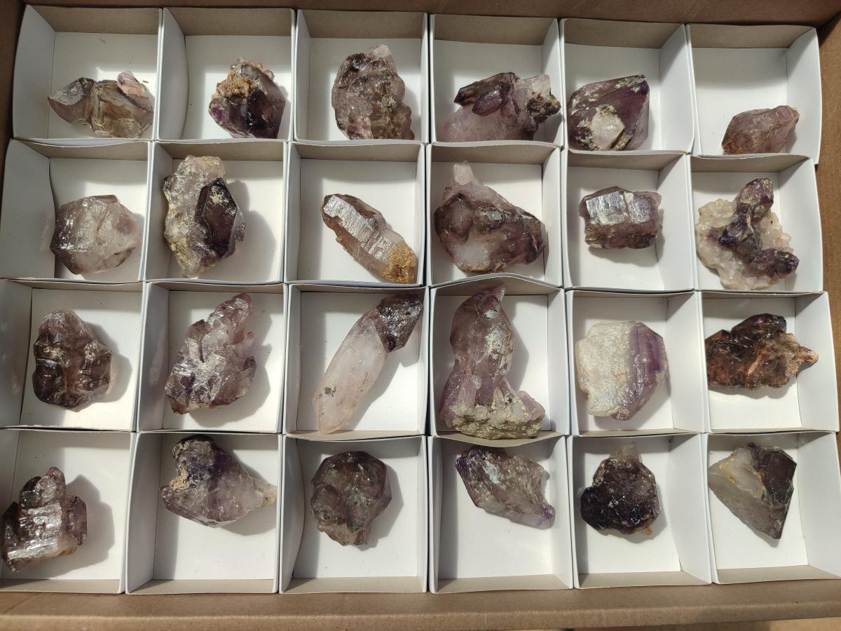 Natural Smokey Window Amethyst Crystals x 24 From Chiredzi, Zimbabwe