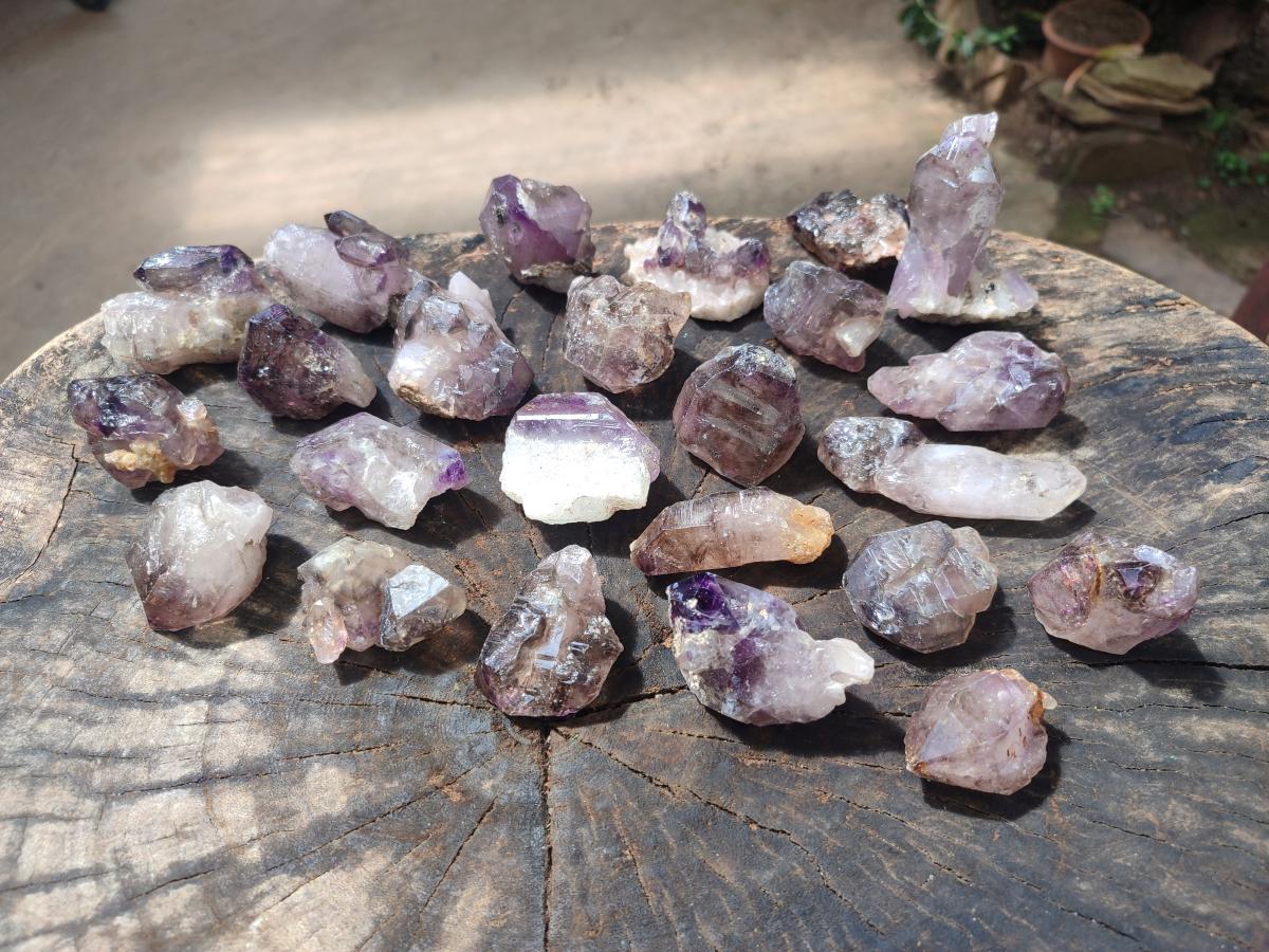 Natural Smokey Window Amethyst Crystals x 24 From Chiredzi, Zimbabwe