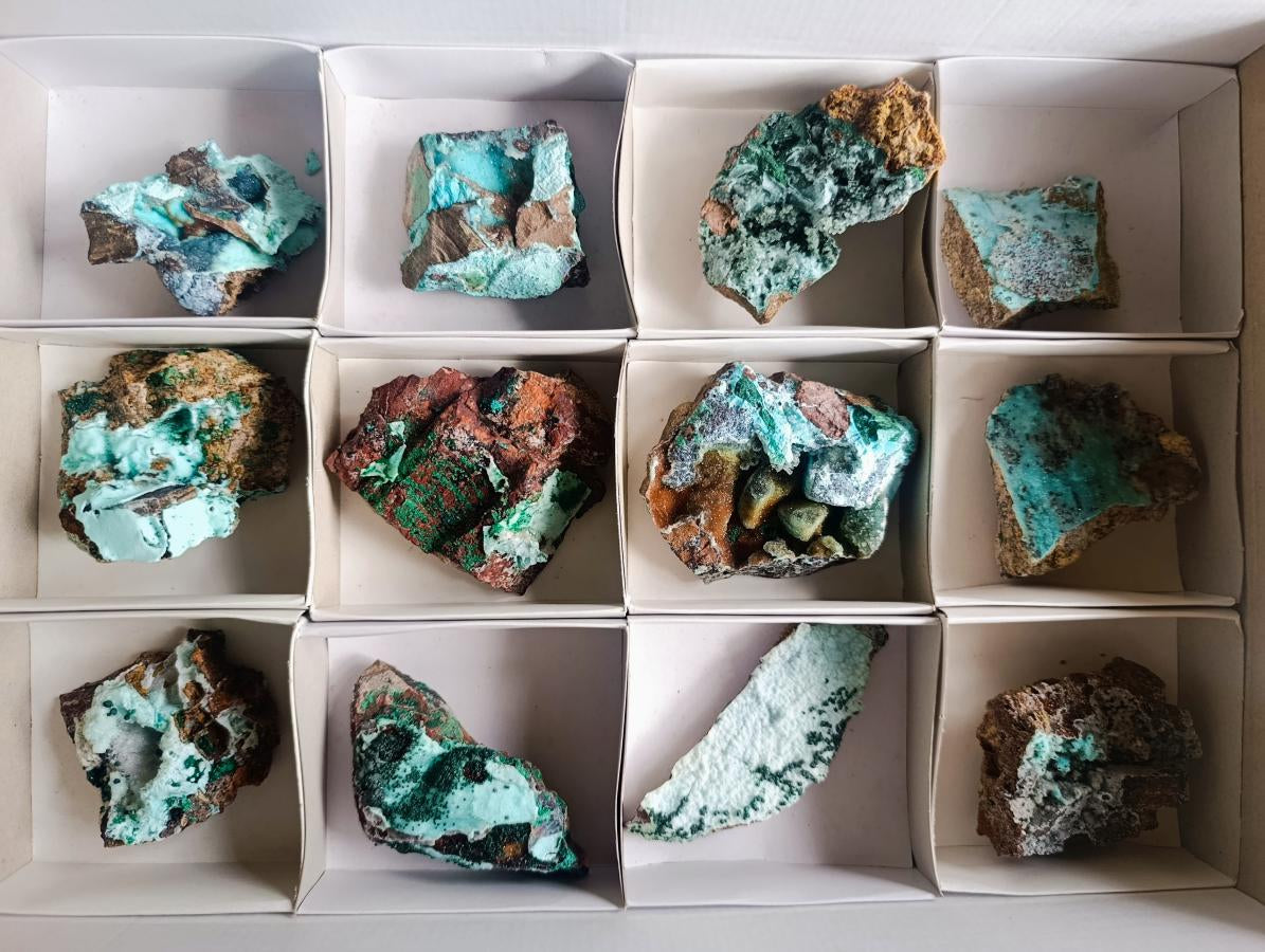 Natural Drusy Coated Chrysocolla Specimens with Malachite Specimen x 12 From Lupoto Mine, Congo