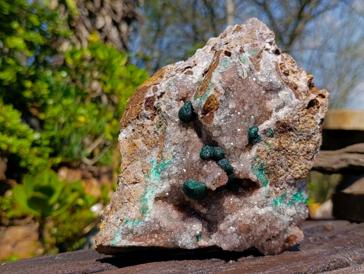 Natural Large Ball Malachite Specimens Coated with Quartz on Dolomite Matrix x 1 From Mindingi Mine, Kambove, Congo