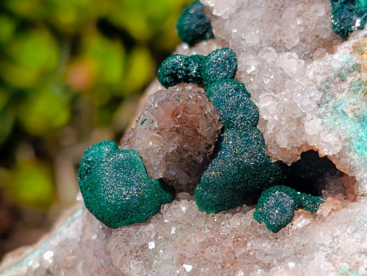 Natural Large Ball Malachite Specimens Coated with Quartz on Dolomite Matrix x 1 From Mindingi Mine, Kambove, Congo