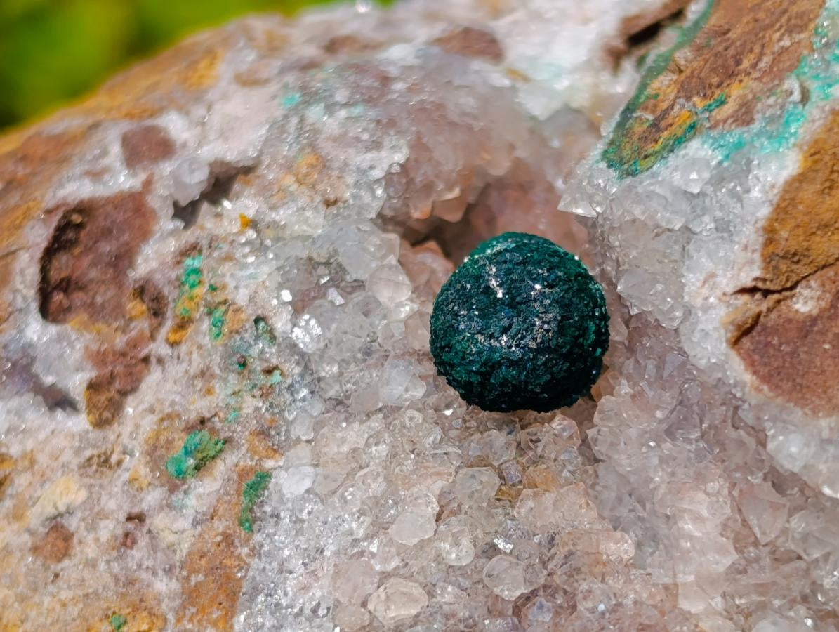 Natural Large Ball Malachite Specimens Coated with Quartz on Dolomite Matrix x 1 From Mindingi Mine, Kambove, Congo