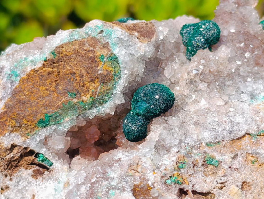 Natural Large Ball Malachite Specimens Coated with Quartz on Dolomite Matrix x 1 From Mindingi Mine, Kambove, Congo