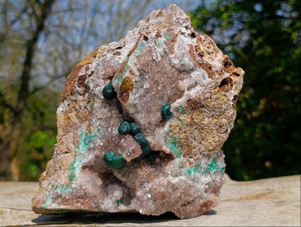 Natural Large Ball Malachite Specimens Coated with Quartz on Dolomite Matrix x 1 From Mindingi Mine, Kambove, Congo