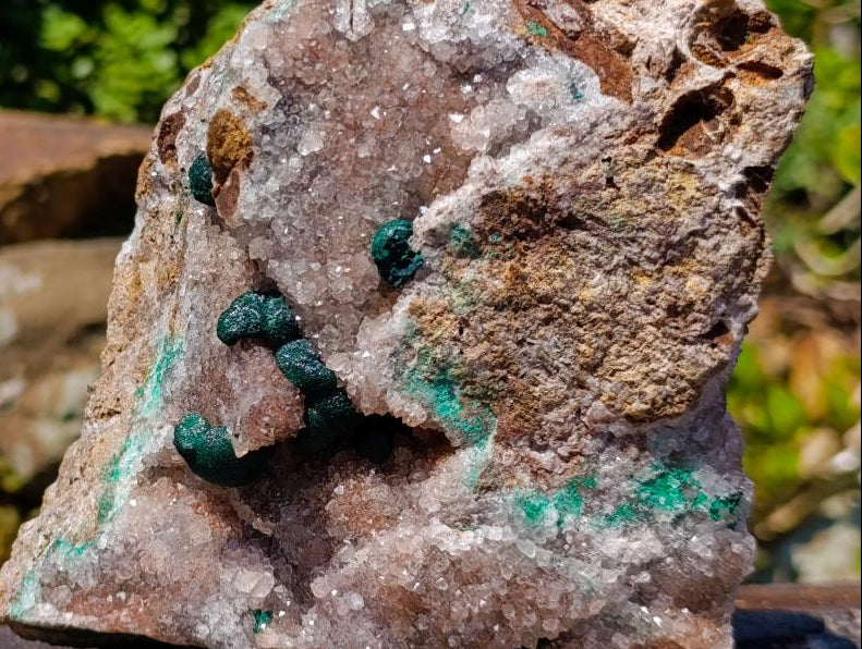 Natural Large Ball Malachite Specimens Coated with Quartz on Dolomite Matrix x 1 From Mindingi Mine, Kambove, Congo