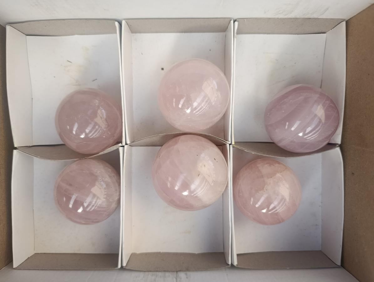 Polished Gemmy Rose Quartz Spheres x 6 From Madagascar