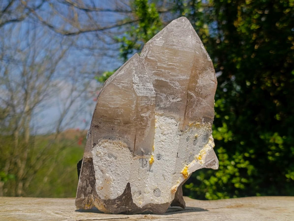 Natural Large Smokey Quartz Crystals with Schorl Black Tourmaline and Hyalite Opal x 2 From Erongo, Namibia