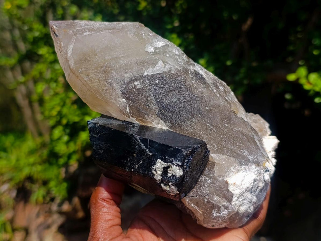 Natural Large Smokey Quartz Crystals with Schorl Black Tourmaline and Hyalite Opal x 2 From Erongo, Namibia
