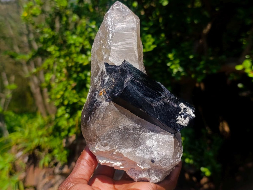 Natural Large Smokey Quartz Crystals with Schorl Black Tourmaline and Hyalite Opal x 2 From Erongo, Namibia