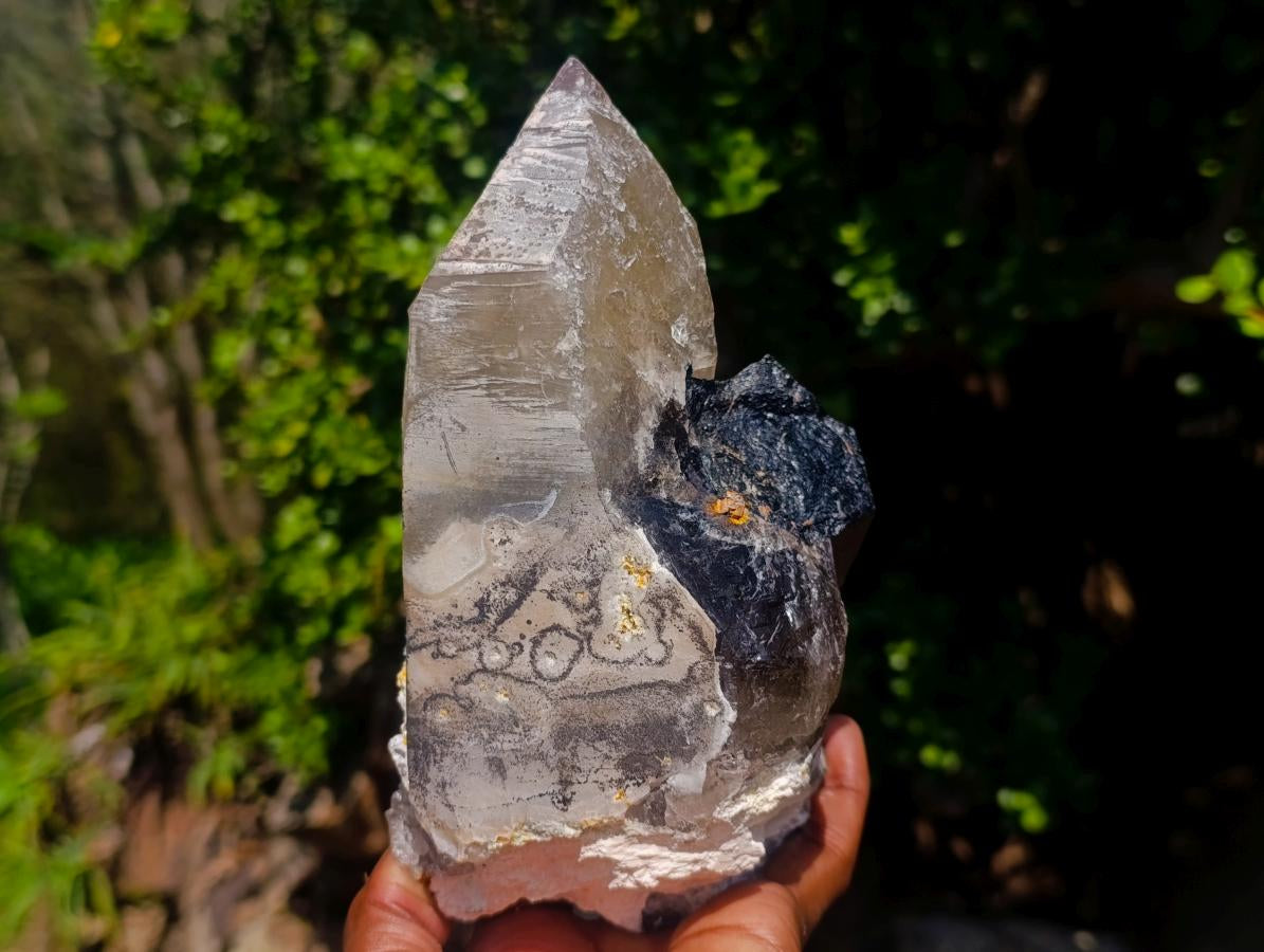 Natural Large Smokey Quartz Crystals with Schorl Black Tourmaline and Hyalite Opal x 2 From Erongo, Namibia