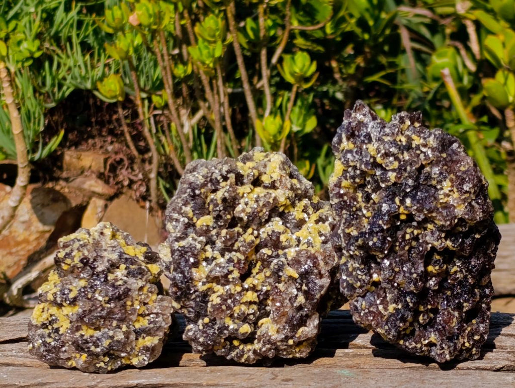 Natural Smokey Fluorite Specimens with Yellow Muscovite Mica x 3 From Erongo, Namibia